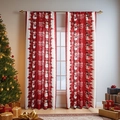 Christmas snowman blackout curtains in red and white festive holiday window decor - W140*H100 One Piece / Red Christmas Snowman