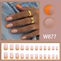 Set unghie finte quadrate arancioni opache stile francese design autunnale elegante - W877 (Stile Colla)
