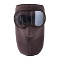 Winter thermal fleece mask with goggles in dark brown color for outdoor cycling protection - Extended Neck Style / Coffee