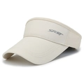 Beige open-top sports sun visor hat with breathable mesh and gray SPORT lettering - Adjustable / Beige