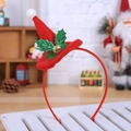 Red mini Christmas hat headband with green holly leaves and a golden bell decor - Pointed Hat with Green Leaves