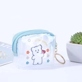 Detail of square PVC coin purse featuring a cute white bear and blue zipper closure - Bear Flower - Style 1 / Transparent Light Blue