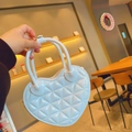Close-up of white heart-shaped PVC jelly bag with classic quilted pattern and round handle - 17*5.5*11cm / White