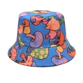 Detail of blue reversible bucket hat featuring colorful mushroom prints and fine stitching - Blue / M (56-58cm)