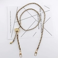 Adjustable golden metal chain strap with woven brown leather and decorative ball - Gold Chain with Leather/Adjustable Metal Ball / Coffee
