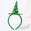 Green St. Patrick's Day headband with a shamrock-patterned mini top hat accessory - Style 5 - Gold Shamrock Print Green Hat Headband