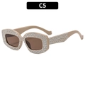Sparkling rhinestone-studded rectangular sunglasses in light coffee finish with dark lenses - Coffee Frame Tea Lens