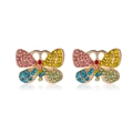 Boucles d'oreilles papillon en strass arc-en-ciel avec placage d'or et vue symétrique - Zircone Multicolore Or