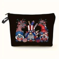 Detailed view of linen cosmetic bag featuring three patriotic American gnomes with stars and stripes - Style 3-Three Gnomes with Flags
