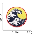 Great Wave embroidery iron-on patch 7.1cm round Kanagawa surf badge for apparel - No. 11 (Wave Yellow Background)