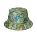 Bucket hat featuring artistic blue-green landscape print and reinforced stitched brim - Landscape Art Print (4)