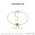 Detail of golden sunflower chain bracelet with evil eye opal and size measurements - Gold Sunflower Evil Eye (KB168249-KFC)