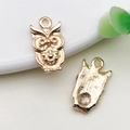 Golden vintage owl charm pendant with detailed front and back view for DIY jewelry - 1 Piece (10x18mm)