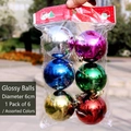 Lot de 6 boules de Noël brillantes de 6cm en six couleurs assorties sous emballage - 6cm (Lot de 6) / Multicolore