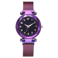 Elegant purple starry sky watch with magnetic Milanese strap and faceted glass - Purple