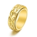 Vintage golden stainless steel rotatable ring with embossed evil eye pattern design - US 6 / Gold