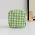 Green and white checkered sanitary napkin storage bag with diamond quilting and zipper - Plaid Green