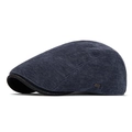 Béret en velours côtelé bleu marine avec logo en métal et bordure en cuir élégante - Réglable / Bleu marine