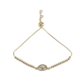 Verstellbares goldenes Armband mit bösem Blick, blauem Kristall und Zirkonperlen - Goldene Perlenkette / Gelb