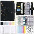 A6 black marble PU leather binder budget set with budget sheets and zipper envelopes - Black Marble Pattern