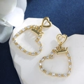 Golden heart earrings with crown detail and white marquise cubic zirconia stones - Crown Heart (062)