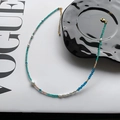 Colorful Baroque pearl necklace with blue, green, and pink beads with gold extension - Blue Green Freshwater Pearl Necklace (101#)