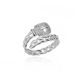 Silver belt buckle ring with sparkling zircons on a white reflective background - Adjustable Open / Silver Belt Buckle Style (P3014475)