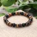 Bohemian men's bracelet with coconut shell, wood beads and black matte stones on linen - ZJ11071-Black Round Beads and Brown Wood Chip Bracelet