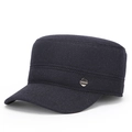 Men's navy wool cadet cap for winter with ear protection and fashion metal side label - Adjustable / Navy Blue