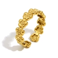 18K gold plated stainless steel open ring with floral design on a clean white background - Flower Open Ring / Gold
