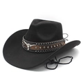 Zwarte cowboyhoed van suède met zilveren stierkopornament en fonkelende strass-steentjes - M (56-58cm) / Zwart