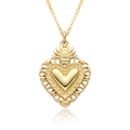 Detailed view of an ornate 18K gold plated heart pendant with intricate crown motifs - Vintage Royal Crown Heart (B057)