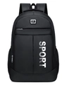 Classic black sports backpack with white SPORT lettering and mesh side pockets - 8008 White
