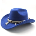 Close-up of royal blue western cowboy hat with ethnic braided band and white tassels - M(56-58cm) / Sapphire Blue