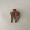 Brown knit infant earflap hat with dual fuzzy pom-poms and rustic wooden buttons - Cap circumference 40-48cm, suitable for 3-18 months / Grey Brown