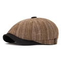 Braune gestreifte Vintage Schiebermütze mit schwarzem Schirm für Damen und Herren - Verstellbar / Khaki