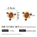Detailed size guide for gold floral enamel earrings with red gemstone and stainless steel specs - 18K Gold