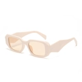 Occhiali da sole retrò squadrati beige con lenti arancioni chiare e stanghette geometriche - Montatura Beige Lenti Tè
