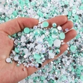 Mixed mint green and white resin pearls with silver rhinestones for DIY nail art design - 30 g / White Lake Green Series-03