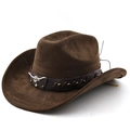 Dark brown suede western cowboy hat with silver bull head emblem and metal rivets - M (56-58cm) / Coffee