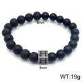 Lava stone bead bracelet with letter H charm in black matte finish, 8mm beads - Letter H (KB122504-Z) / 8mm