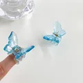 Set of 2 light blue translucent butterfly hair claws with crystal-like textures - 78 Small Blue (1pc)