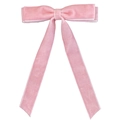 Pink velvet hair clip with elegant long ribbons and French bow tie design on white background - Pink