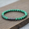 Green malachite beads and hematite disc spacers distance bracelet for couples - Malachite + Hematite