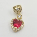 Golden necklace with a red heart gemstone pendant and sparkling zircon embellishments - Heart FD0015 Red Zircon Pendant