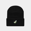 Classic black knitted beanie hat with high-quality green avocado embroidery detail - Avocado / Black
