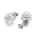 Boucles d'oreilles boules disco en acier inoxydable argenté avec pavé de cristaux - 12mm / Couleur Acier (KE63299-Z)