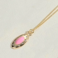 Collar vintage francés con colgante de piedra rosa y circonitas en acabado dorado - Rosa