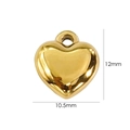 Macro shot of 12mm x 10.5mm polished gold heart pendant with size dimension labels - Polished 3D Heart (10.5x12mm)