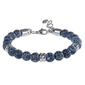 Détail de perles en pierre craquelée bleue avec anneaux métalliques et fermoir mousqueton - Bracelet en Agate Vieillie